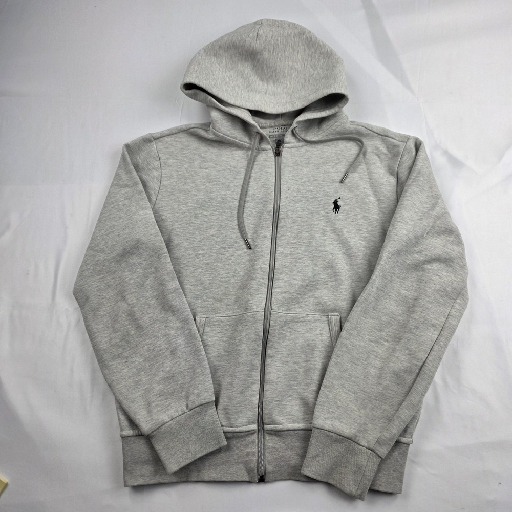 Polo Ralph Lauren Hoodie Mens Small Gray Full Zip Fleece Pony Logo Sweatshirt